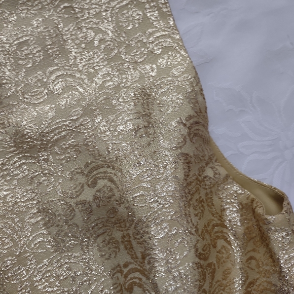 Gold metallic brocade belted dress Old Hollywood style - Picture 14 of 15